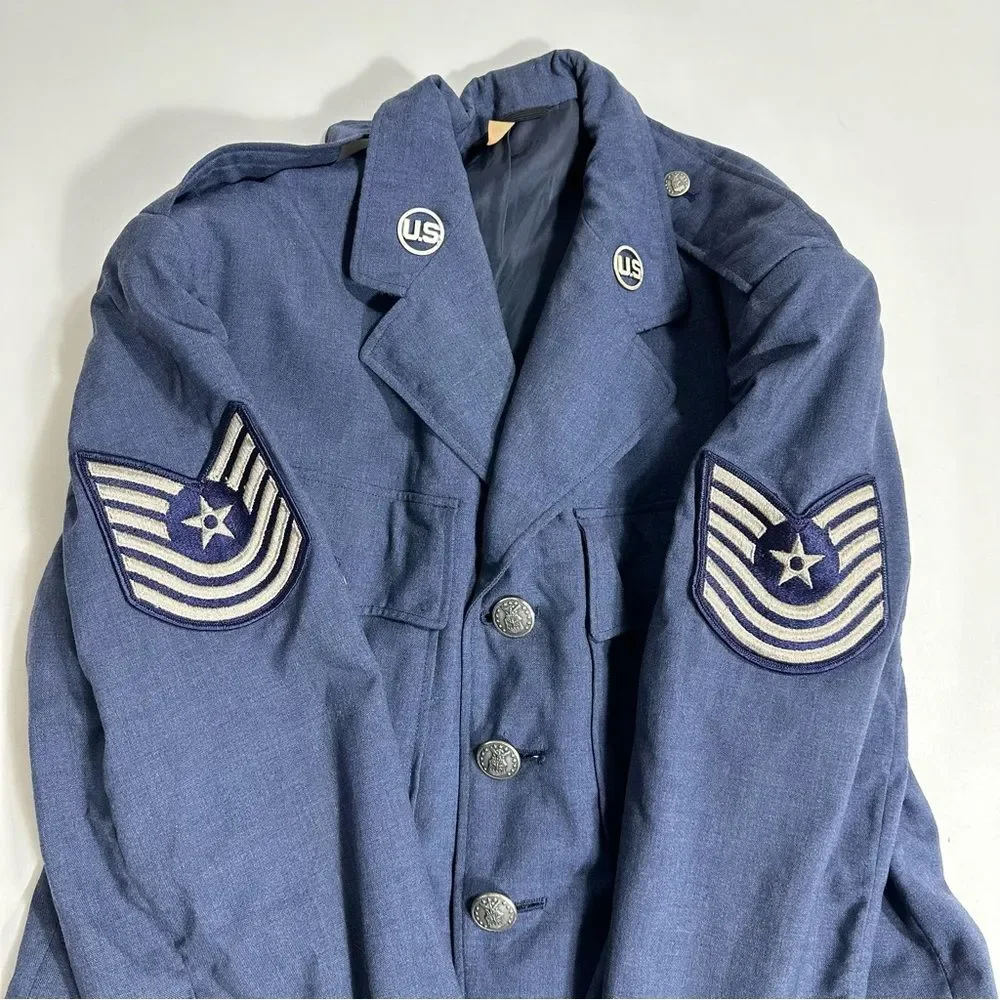 Vintage US Air Force USAF Service Dress Coat Mens 40R Wool Blue Uniform Jacket